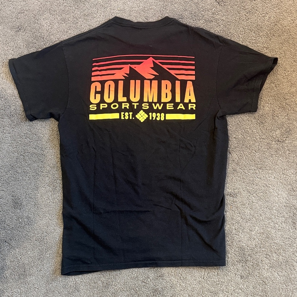 Columbia Men's Black Tee with Red and Yellow Graphic